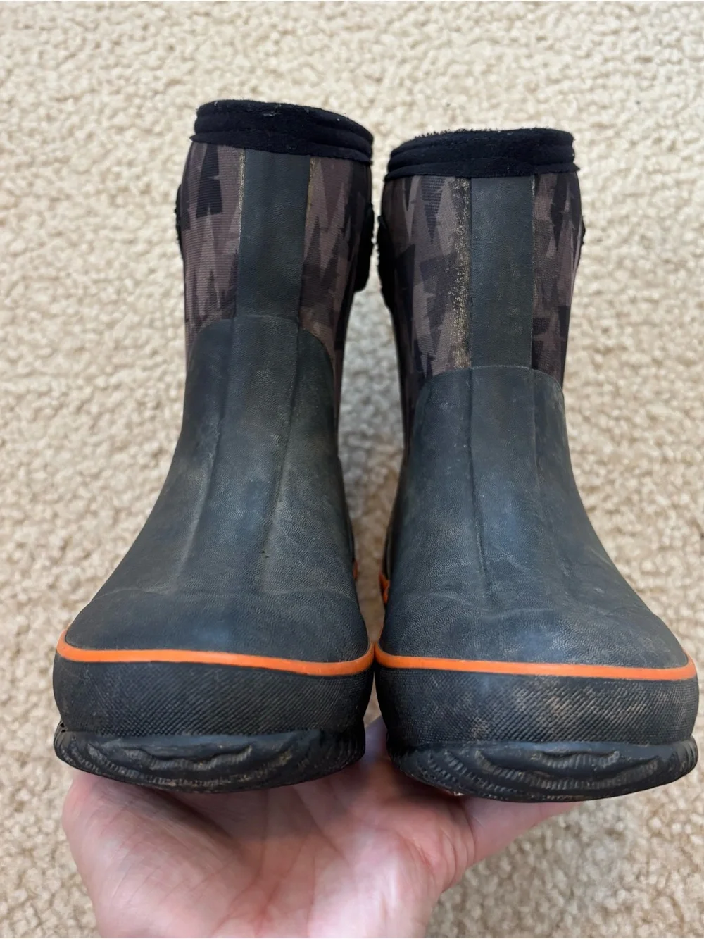 Kids Waterproof Rain Boots in Charcoal with Orange Trim Size 11